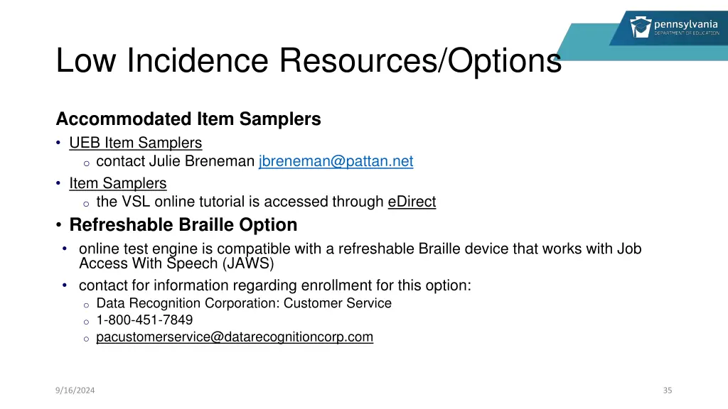 low incidence resources options