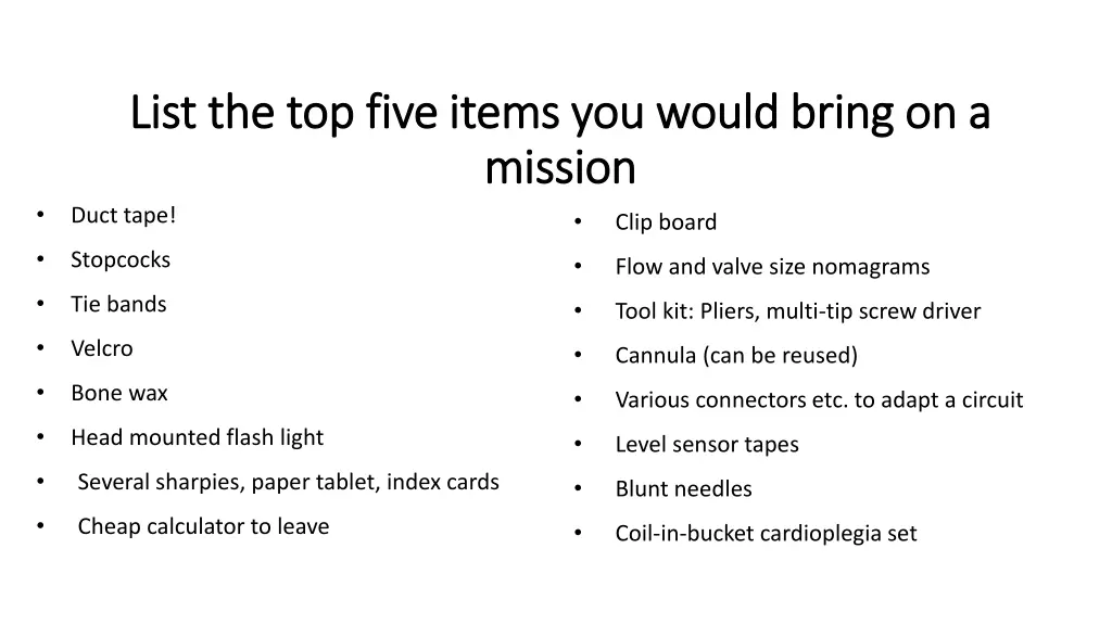 list the top five list the top five items