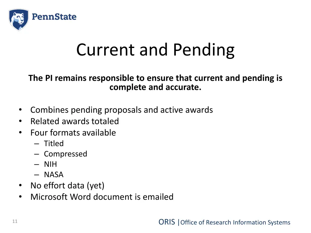 current and pending