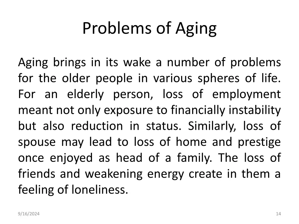 problems of aging