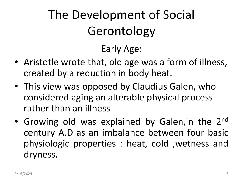 the development of social gerontology