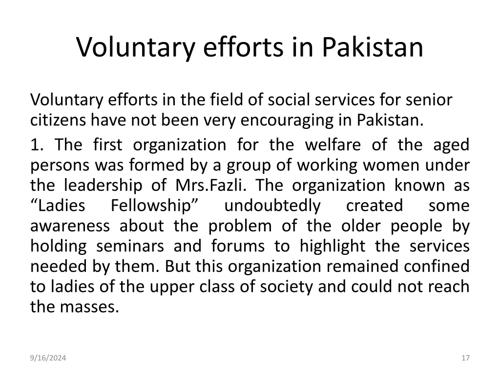 voluntary efforts in pakistan