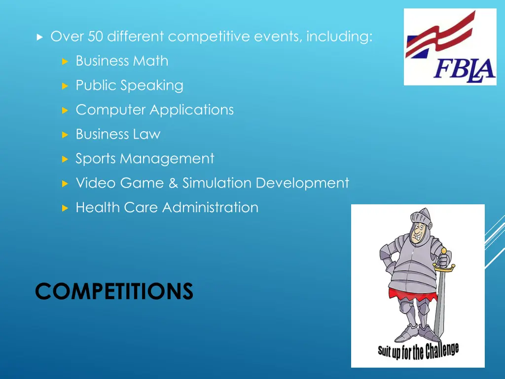 over 50 different competitive events including