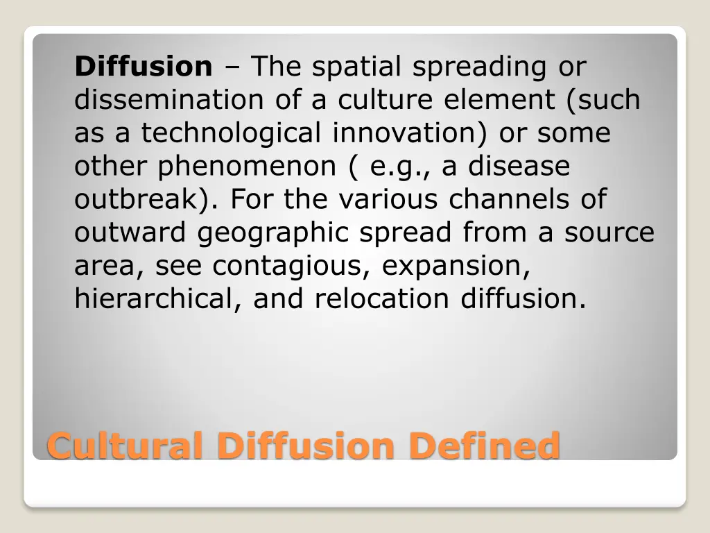 diffusion the spatial spreading or dissemination