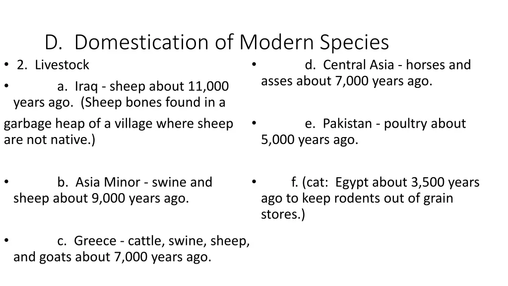 d domestication of modern species 1