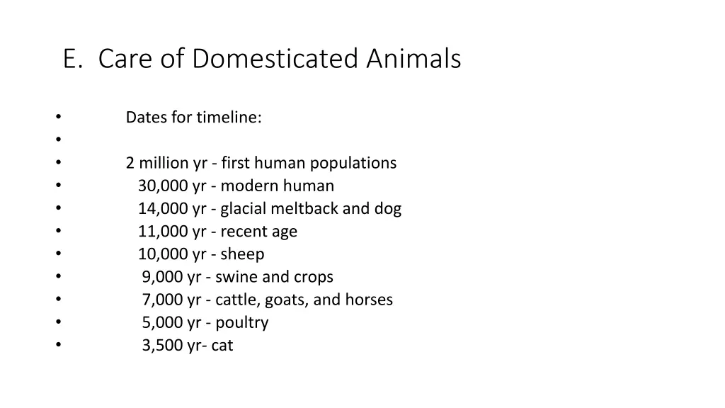 e care of domesticated animals