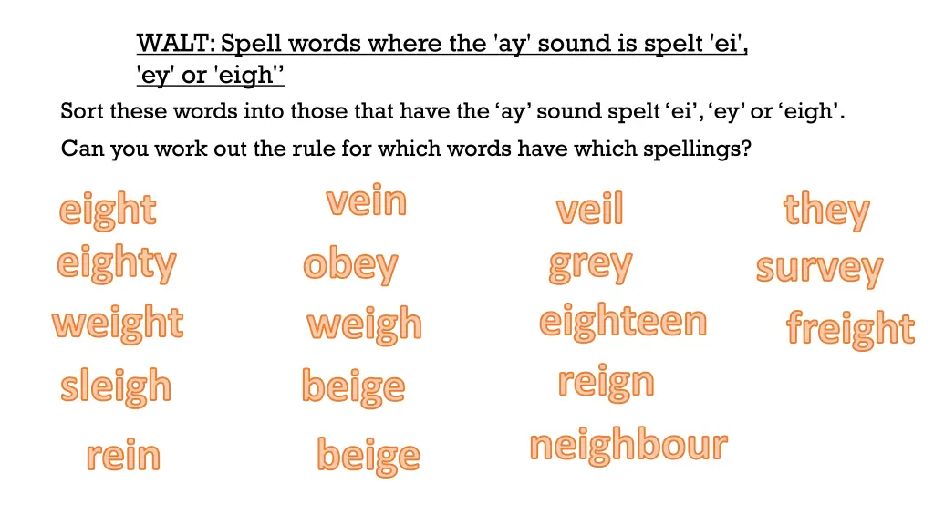 walt spell words where the ay sound is spelt