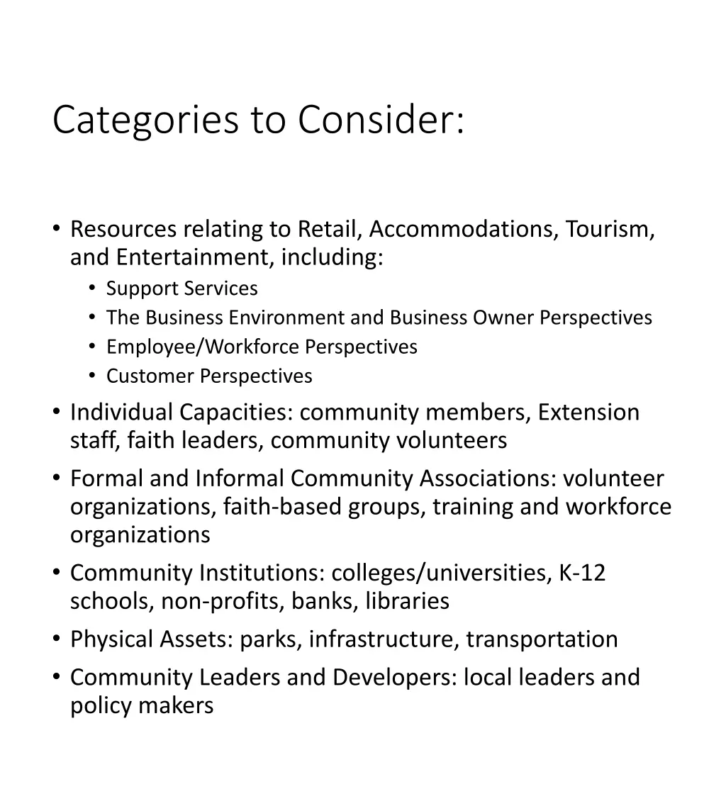 categories to consider