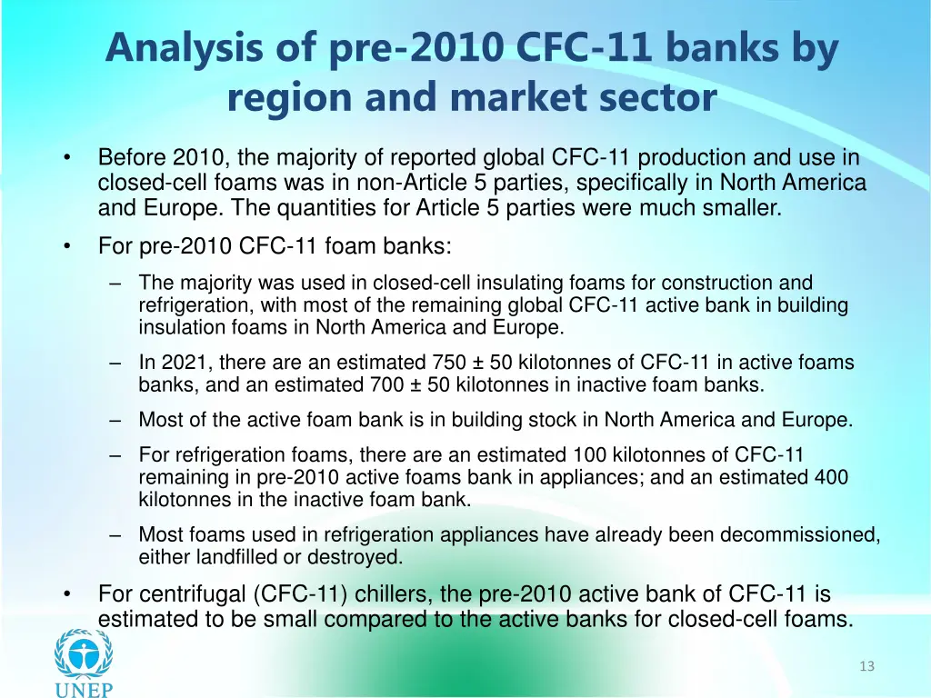 analysis of pre 2010 cfc 11 banks by region