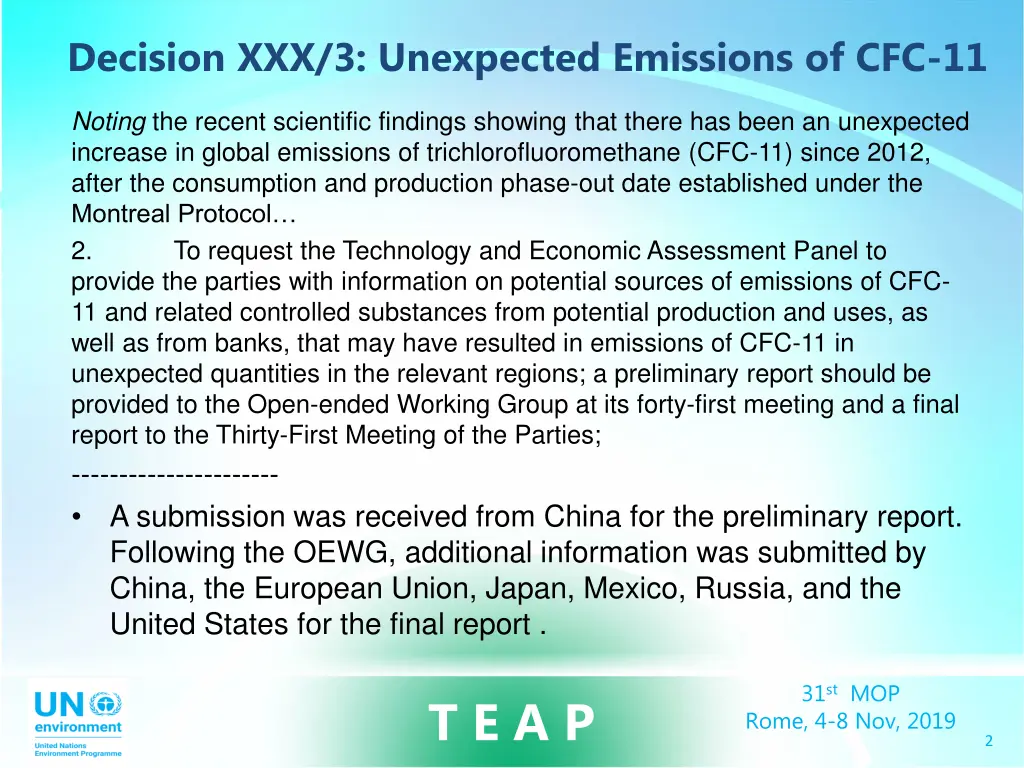 decision xxx 3 unexpected emissions of cfc 11