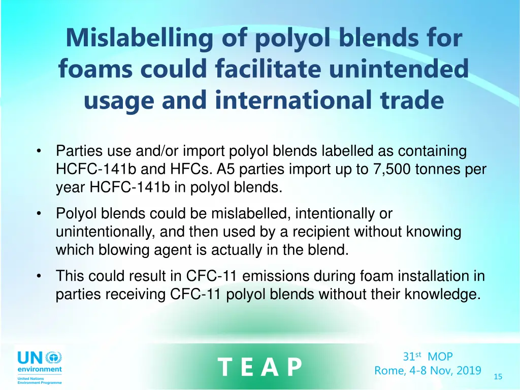 mislabelling of polyol blends for foams could