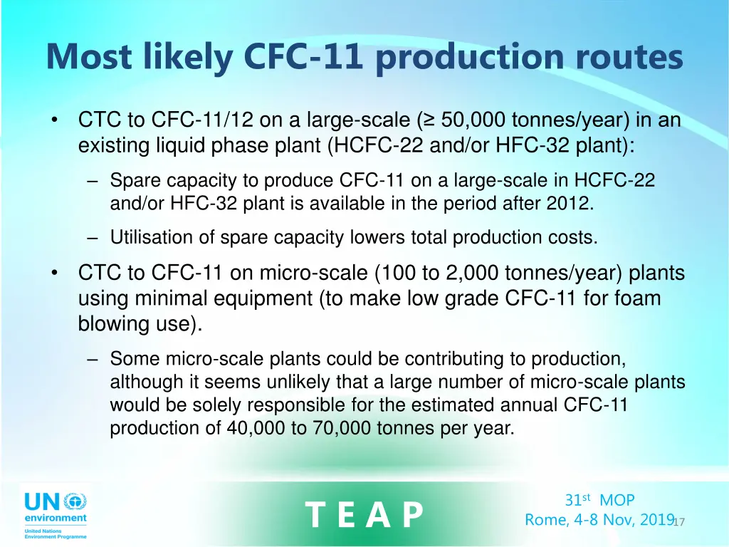 most likely cfc 11 production routes