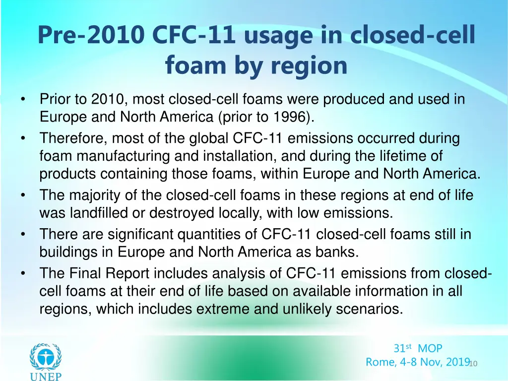 pre 2010 cfc 11 usage in closed cell foam