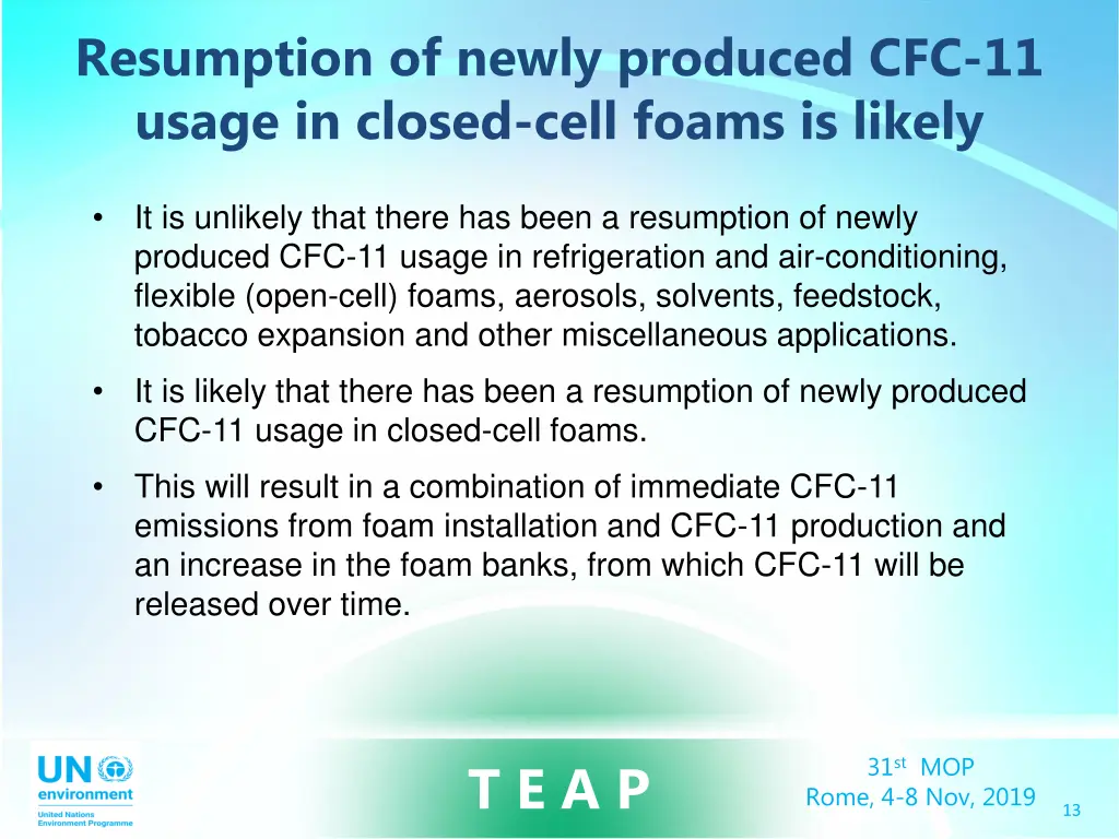 resumption of newly produced cfc 11 usage