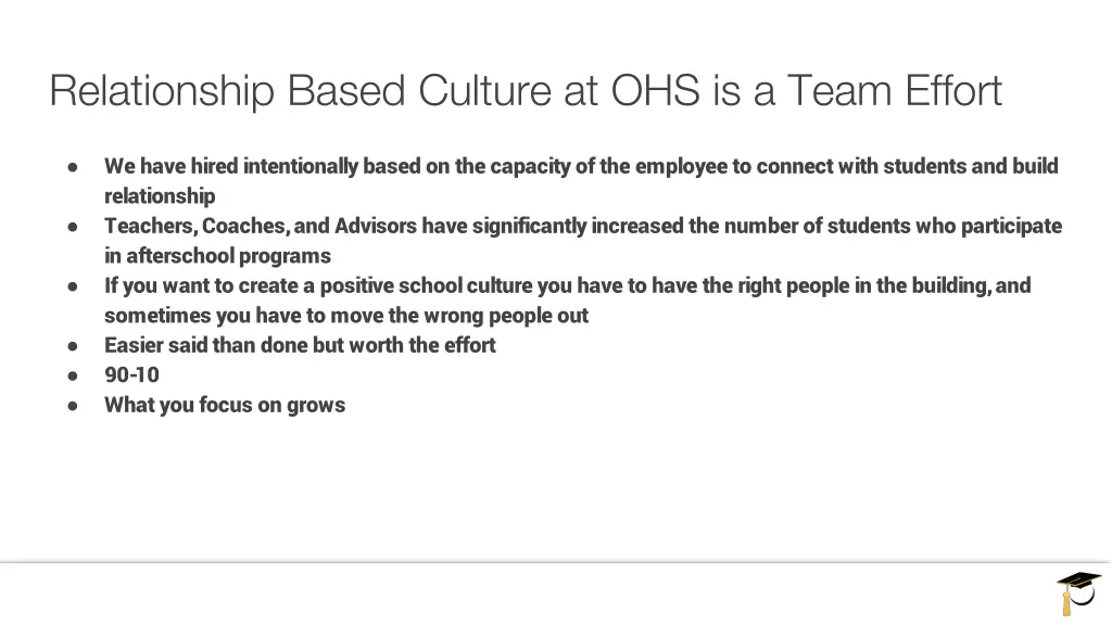 relationship based culture at ohs is a team effort