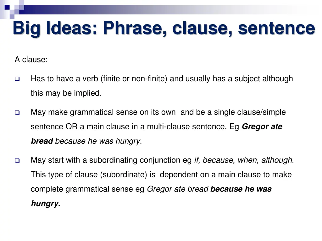 big ideas phrase clause sentence 1