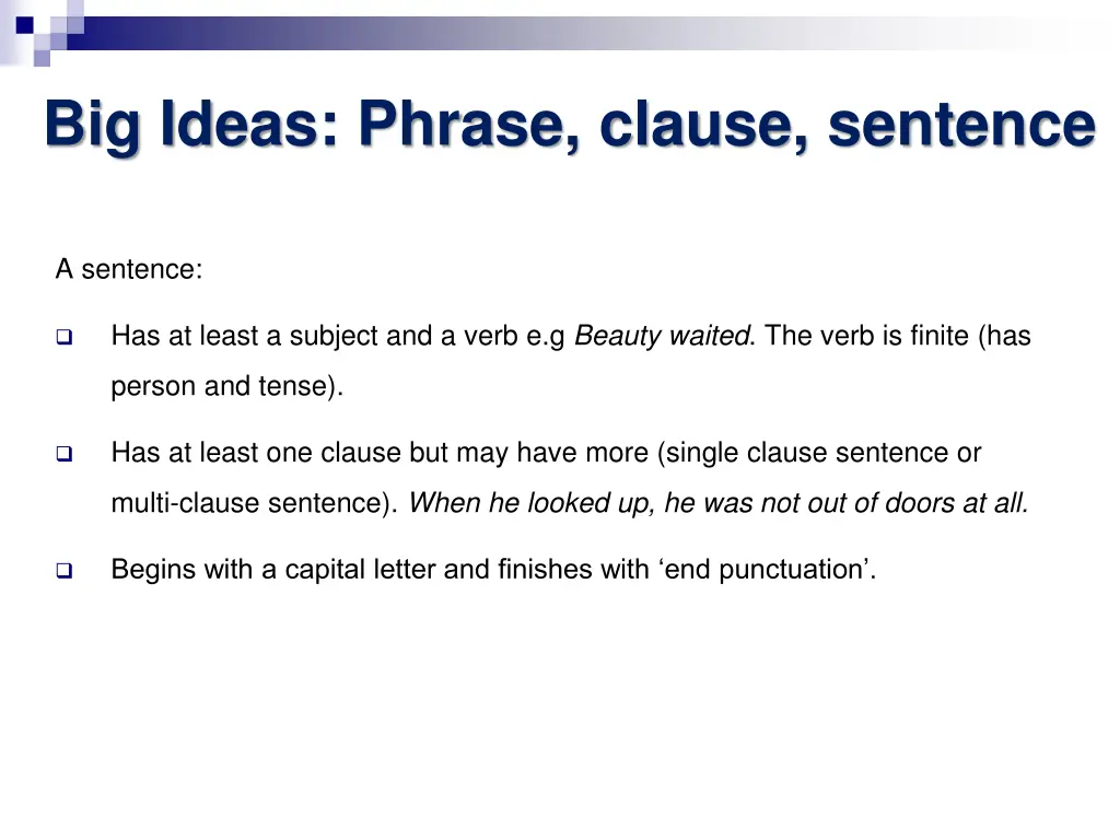 big ideas phrase clause sentence