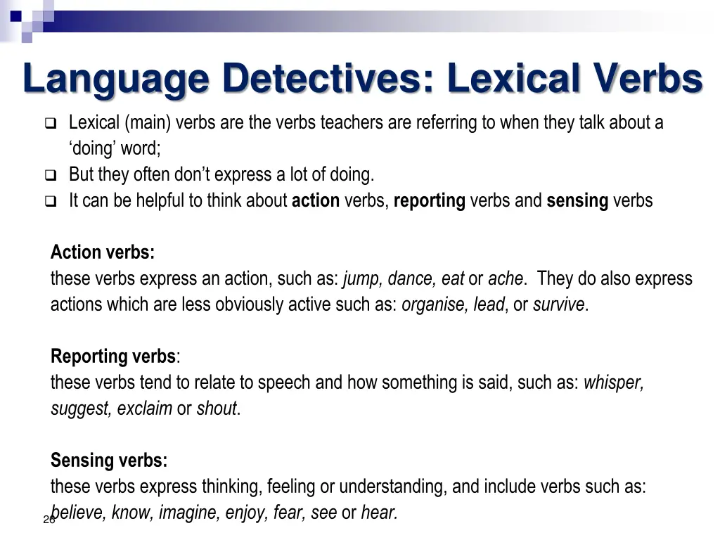 language detectives lexical verbs