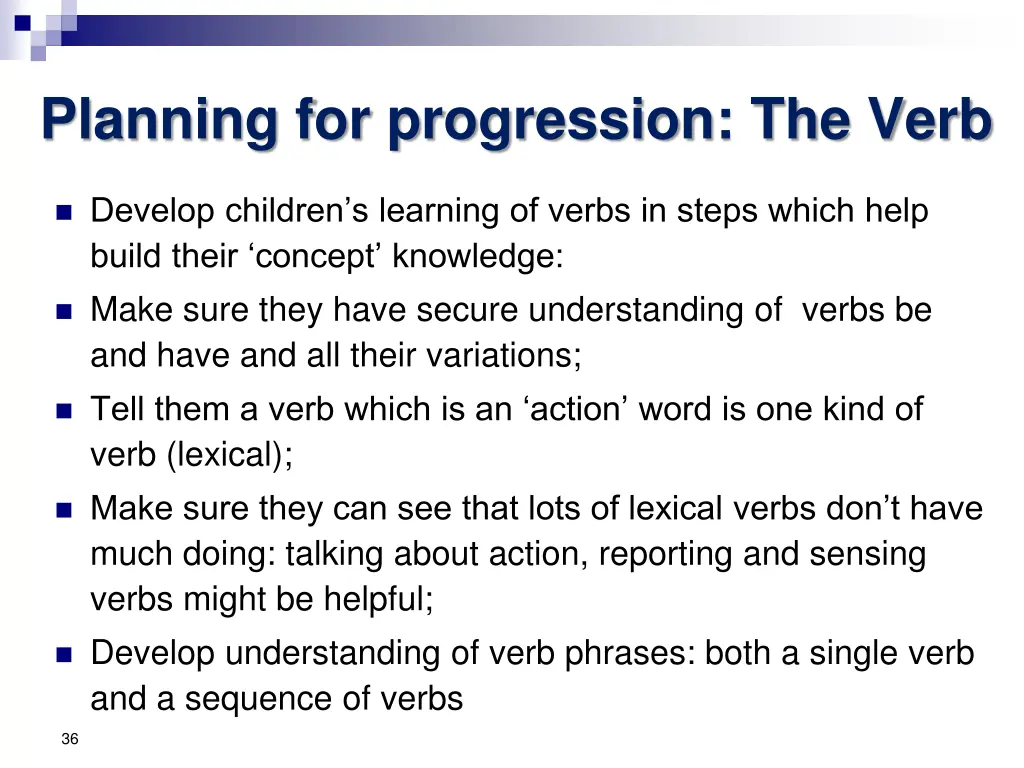 planning for progression the verb