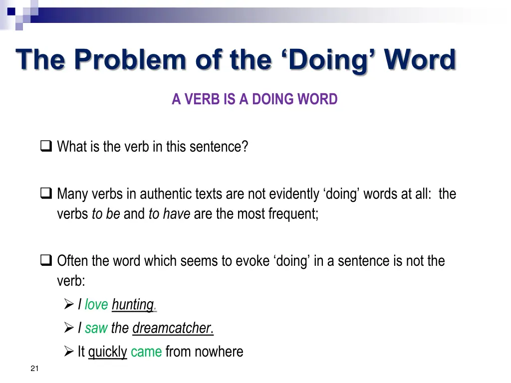 the problem of the doing word