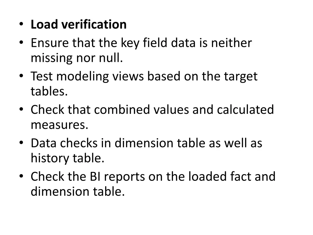 load verification ensure that the key field data