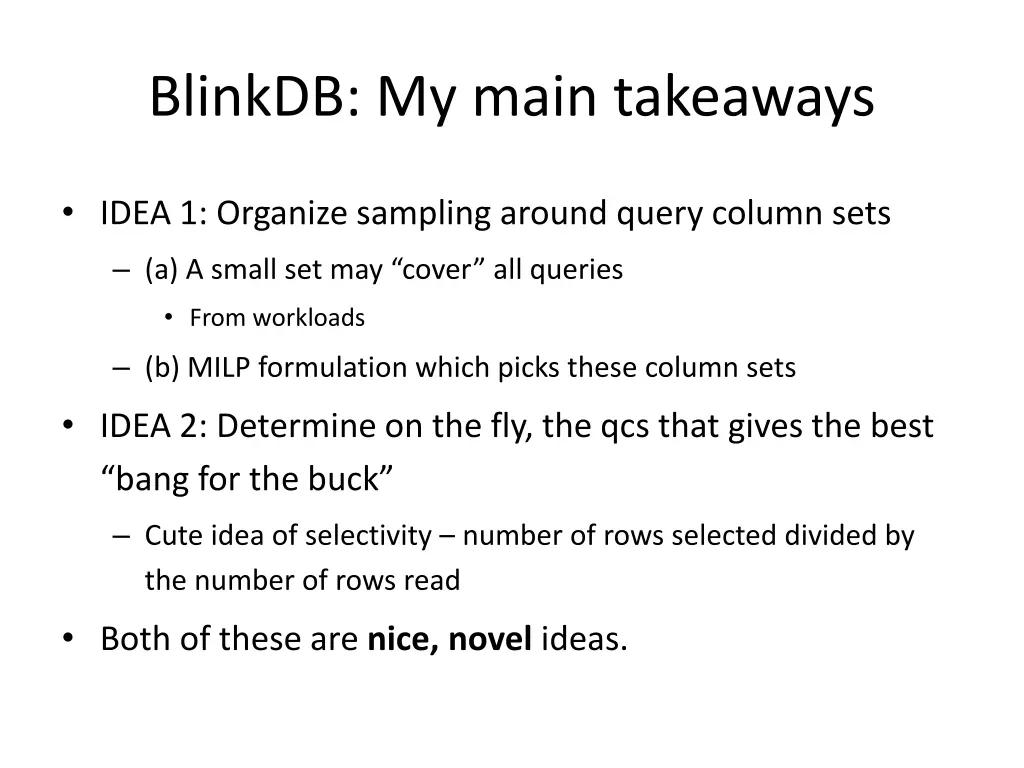 blinkdb my main takeaways