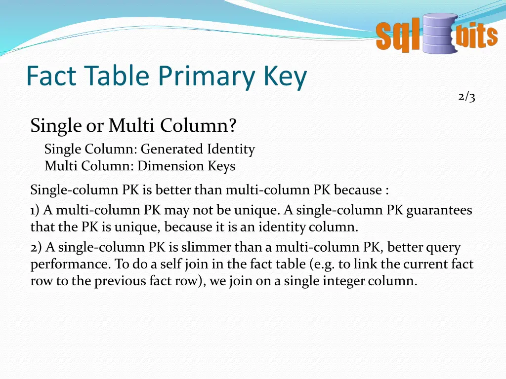 fact table primary key 1