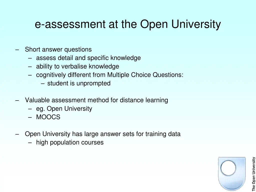 e assessment at the open university