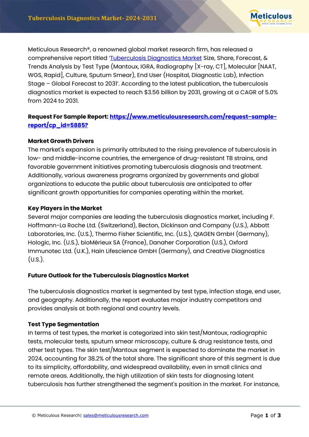 tuberculosis diagnostics market 2024 2031