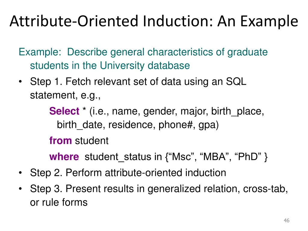 attribute oriented induction an example