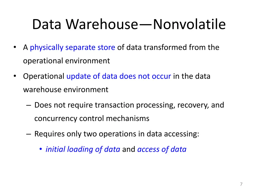 data warehouse nonvolatile