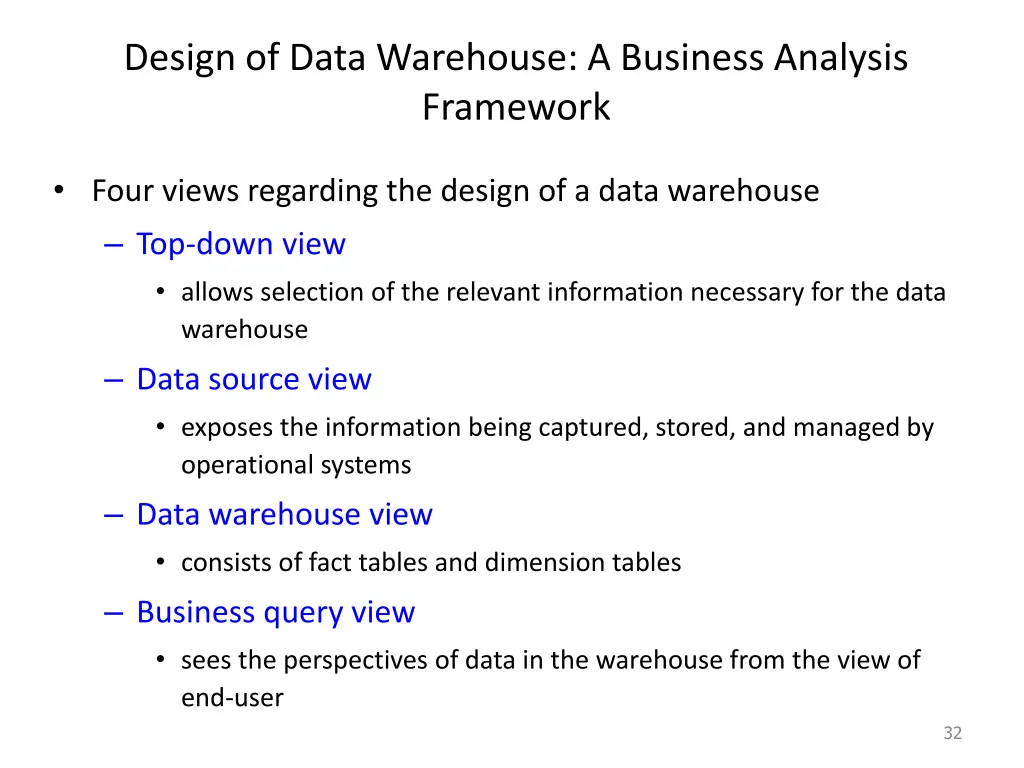 design of data warehouse a business analysis