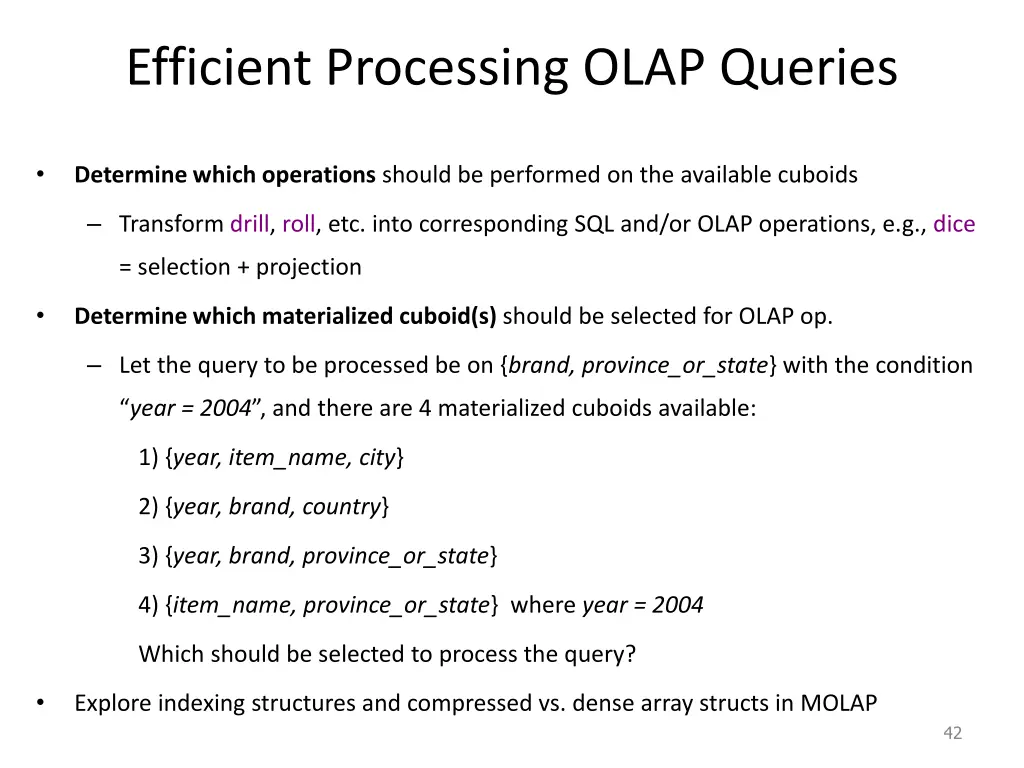 efficient processing olap queries