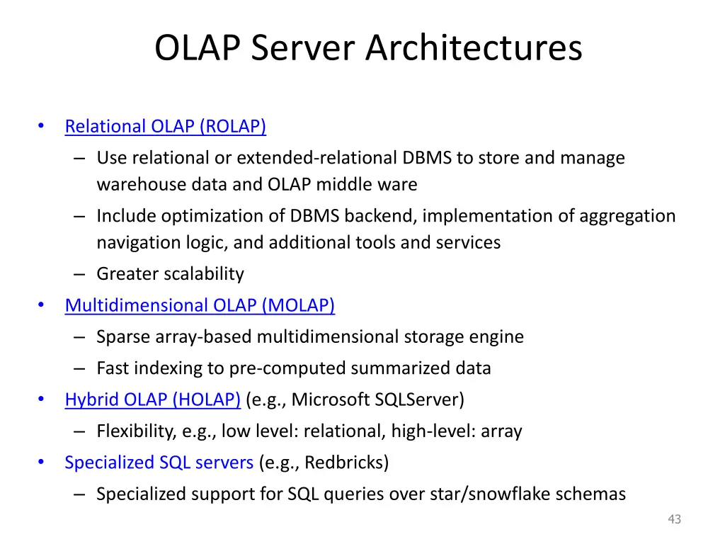 olap server architectures