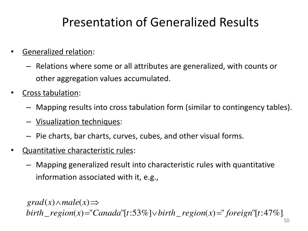 presentation of generalized results