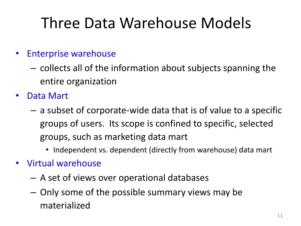 three data warehouse models