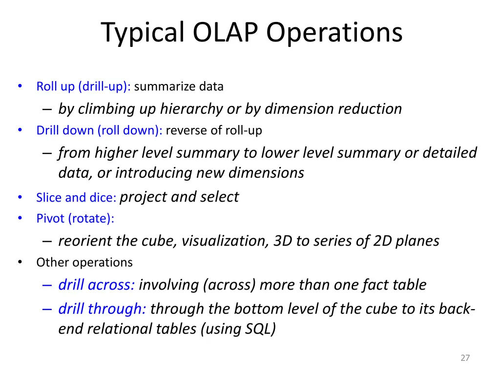 typical olap operations