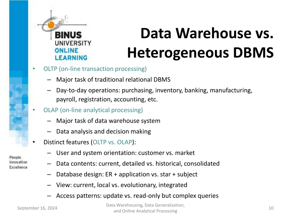 data warehouse vs heterogeneous dbms 1