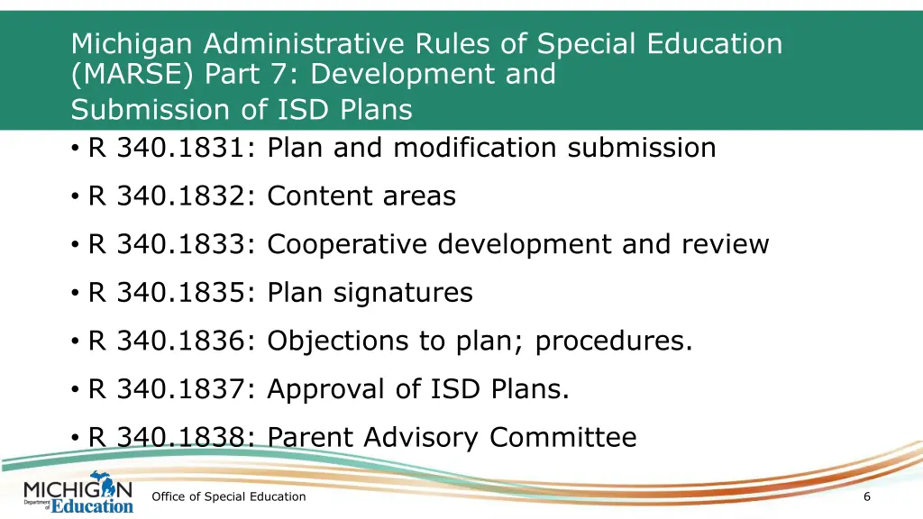 michigan administrative rules of special