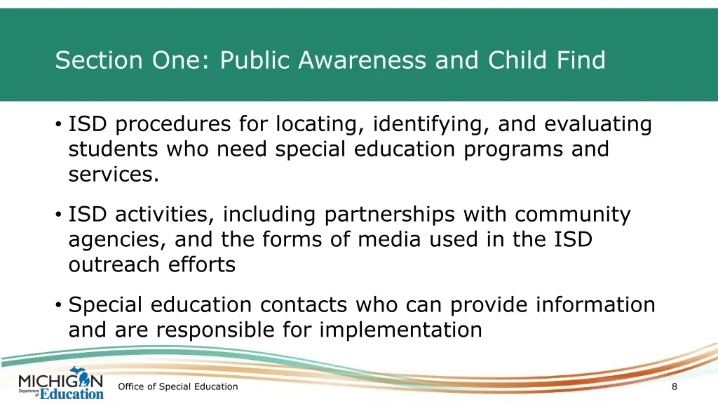 section one public awareness and child find