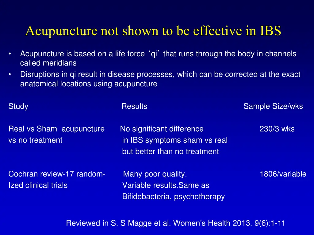 acupuncture not shown to be effective in ibs