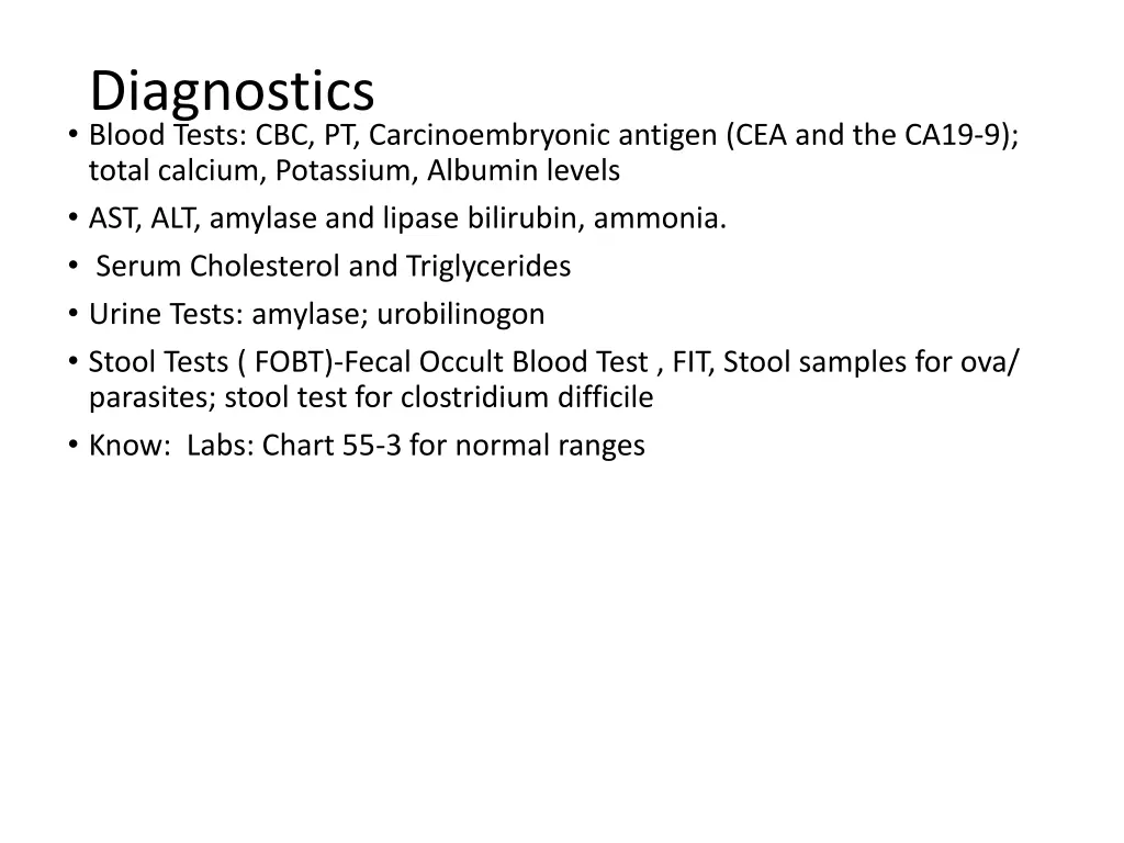 diagnostics blood tests cbc pt carcinoembryonic