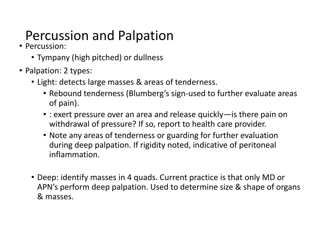 percussion and palpation percussion tympany high