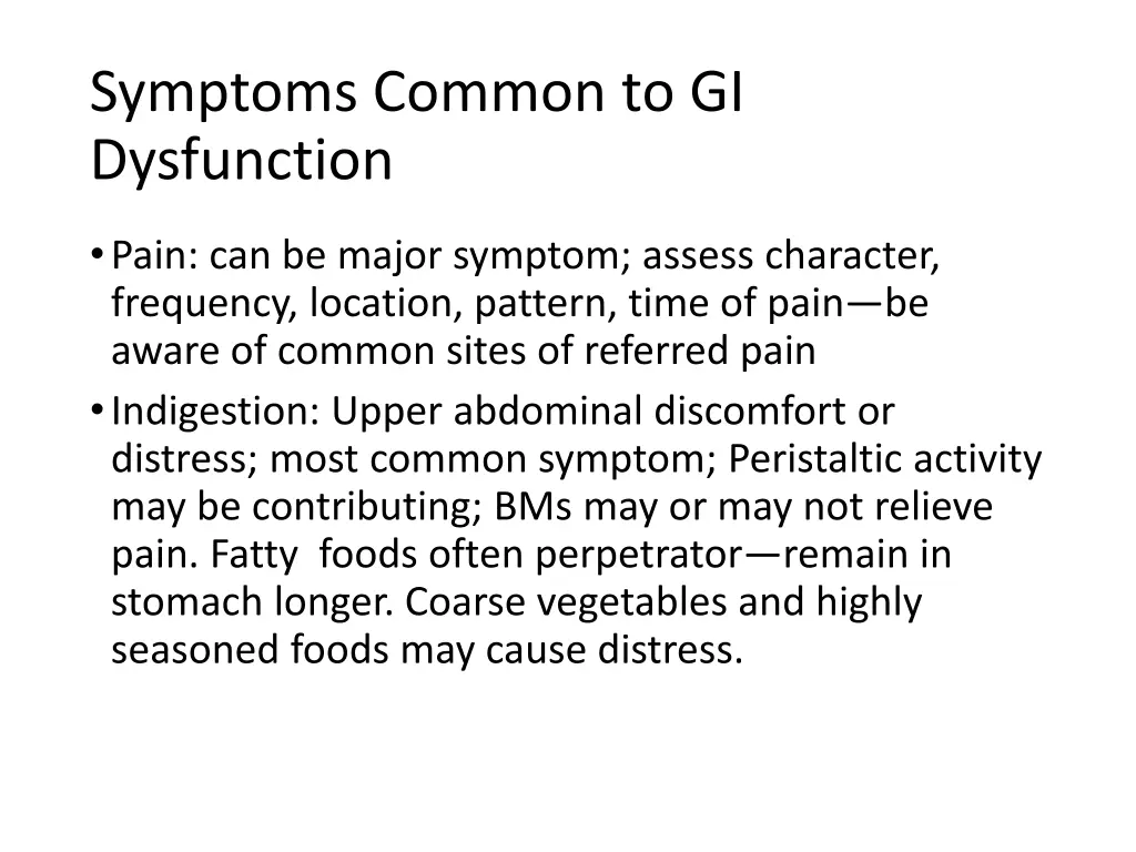 symptoms common to gi dysfunction