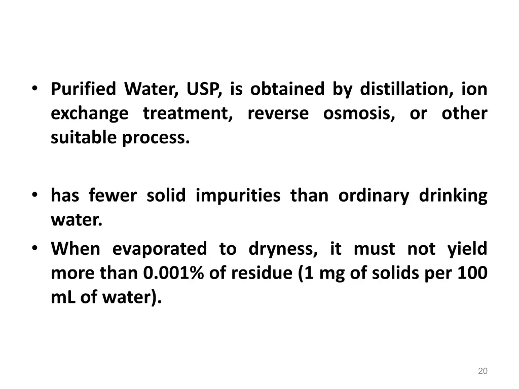 purified water usp is obtained by distillation