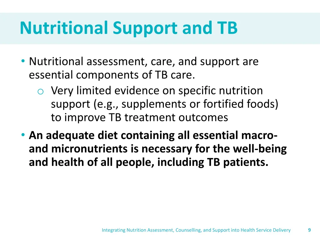 nutritional support and tb