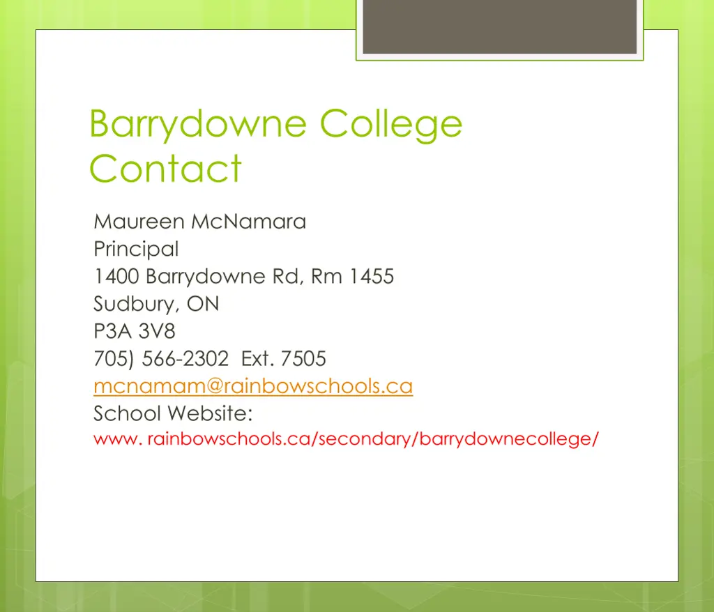 barrydowne college contact