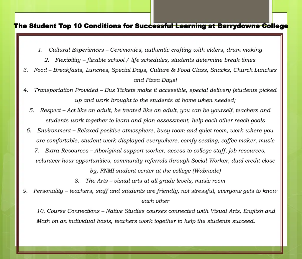 the student top 10 conditions for successful