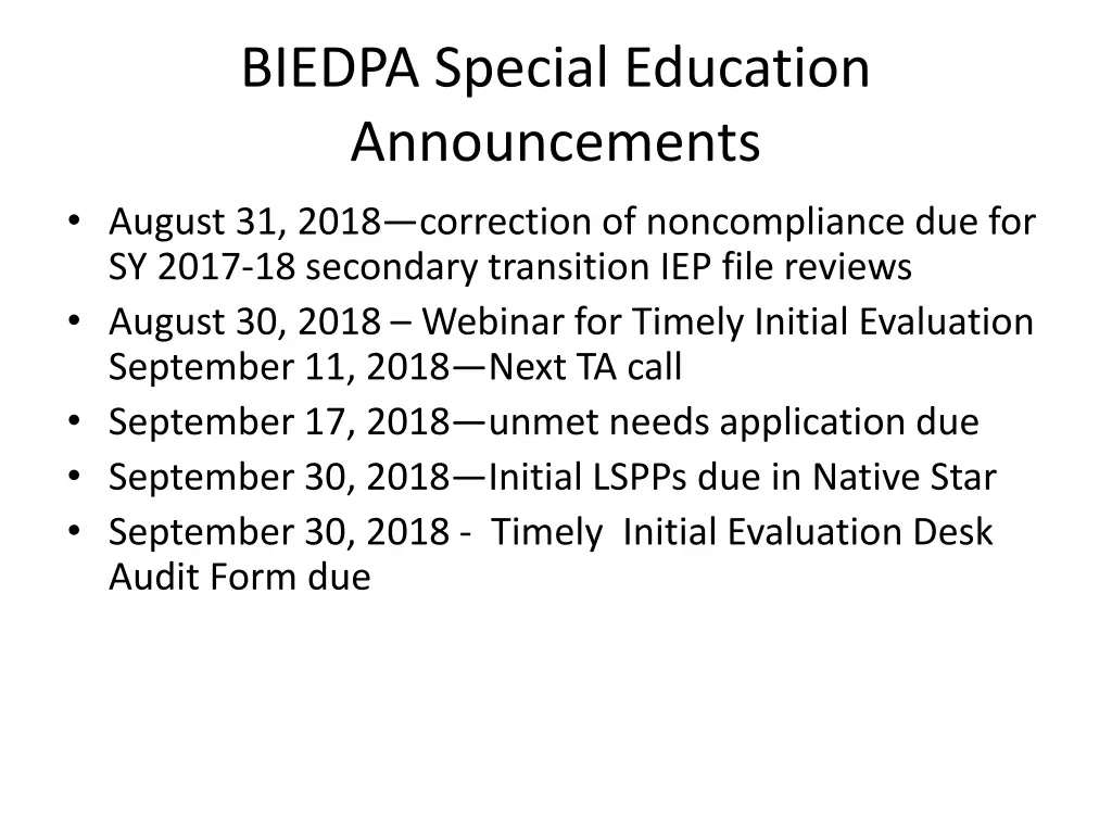 biedpa special education announcements august