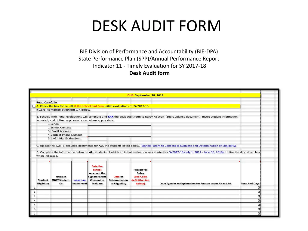 desk audit form